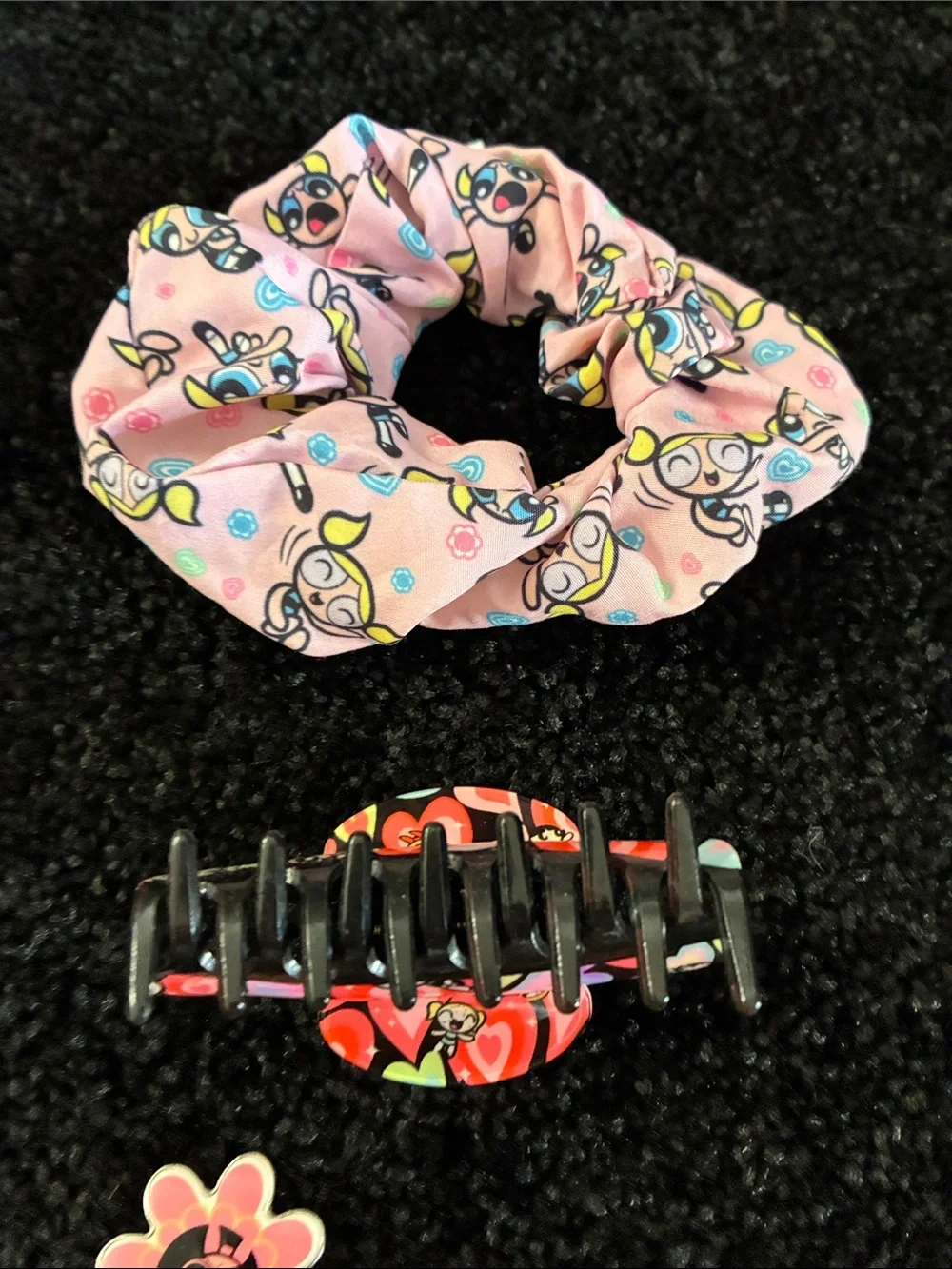 Powerpuff Girls new! Pink Floral Scrunchie and Hair Clip Set